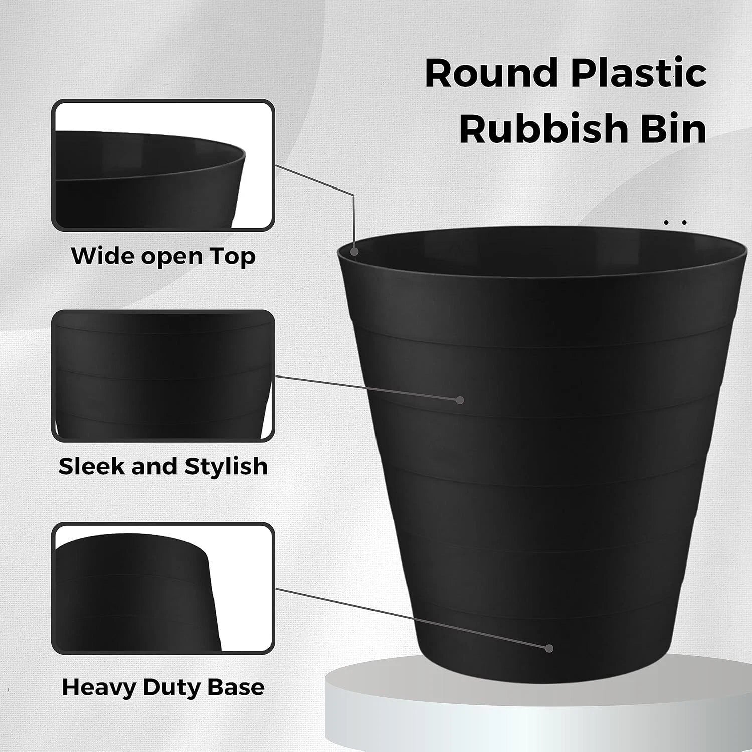 6L Round Plastic Waste Bin – Kitchen, Office & Bathroom Rubbish Dustbin for Home Use
