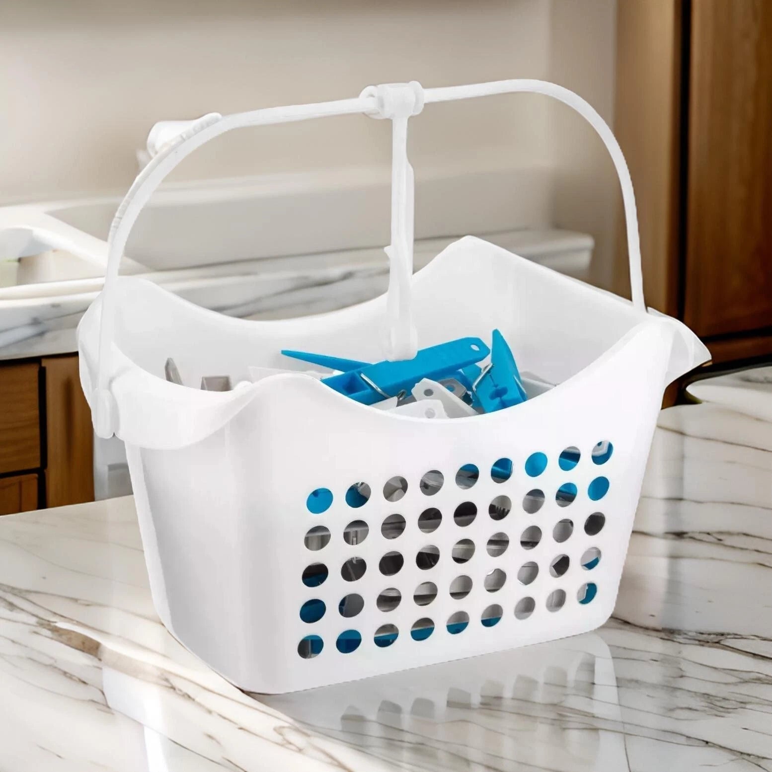 Plastic Peg Basket 50 Pegs Clothes Garment Laundry Washing Line Hanging Hook