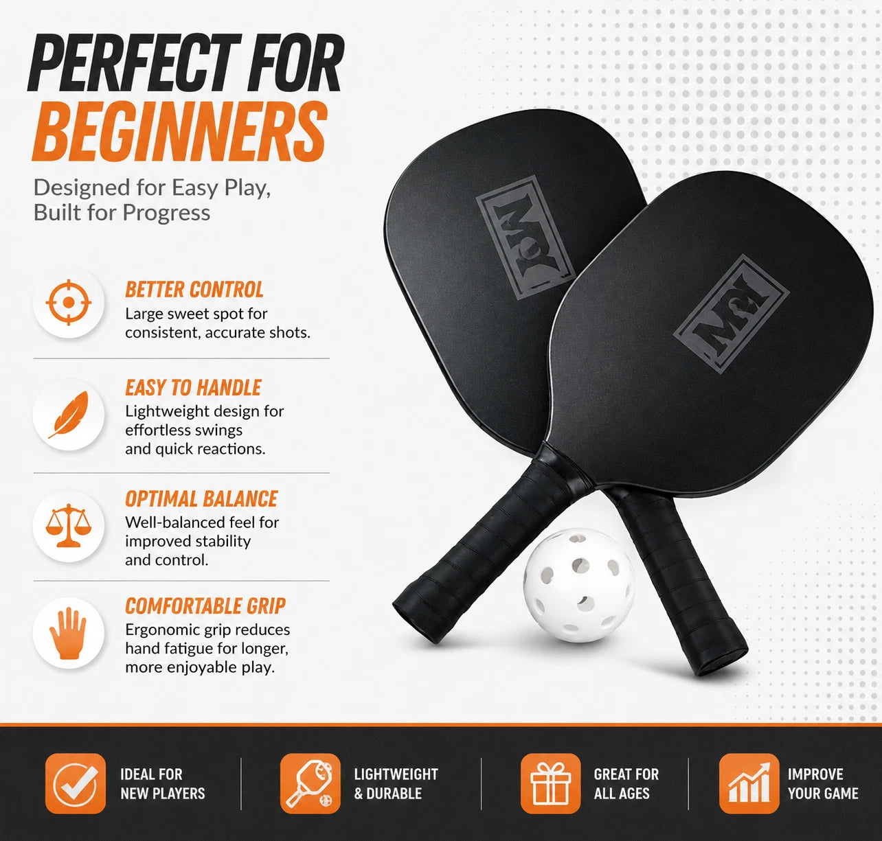 Pickleball Paddles Set Pickle Ball Rackets Plastic Indoor Outdoor Games Sports