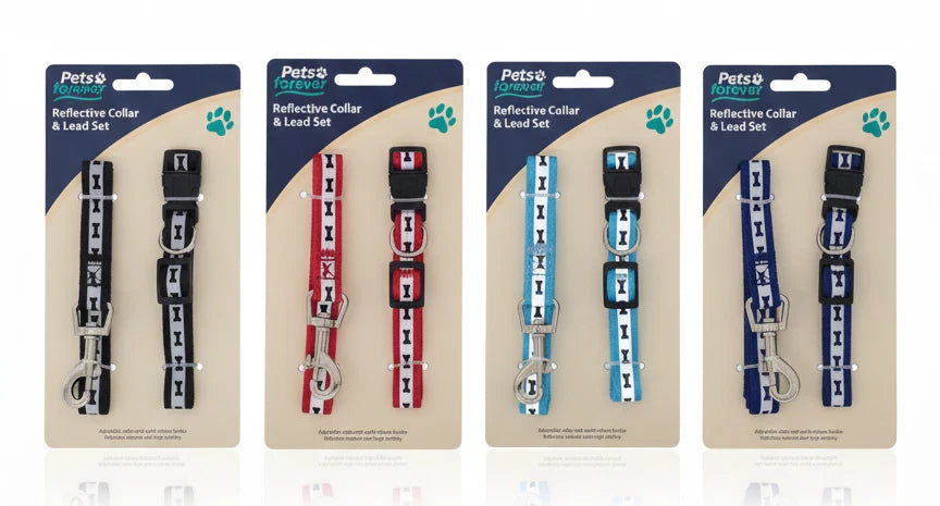 Small Dog Reflective Collar and Lead Set – Adjustable Soft Nylon Pet Leash 116cm for Walking & Training