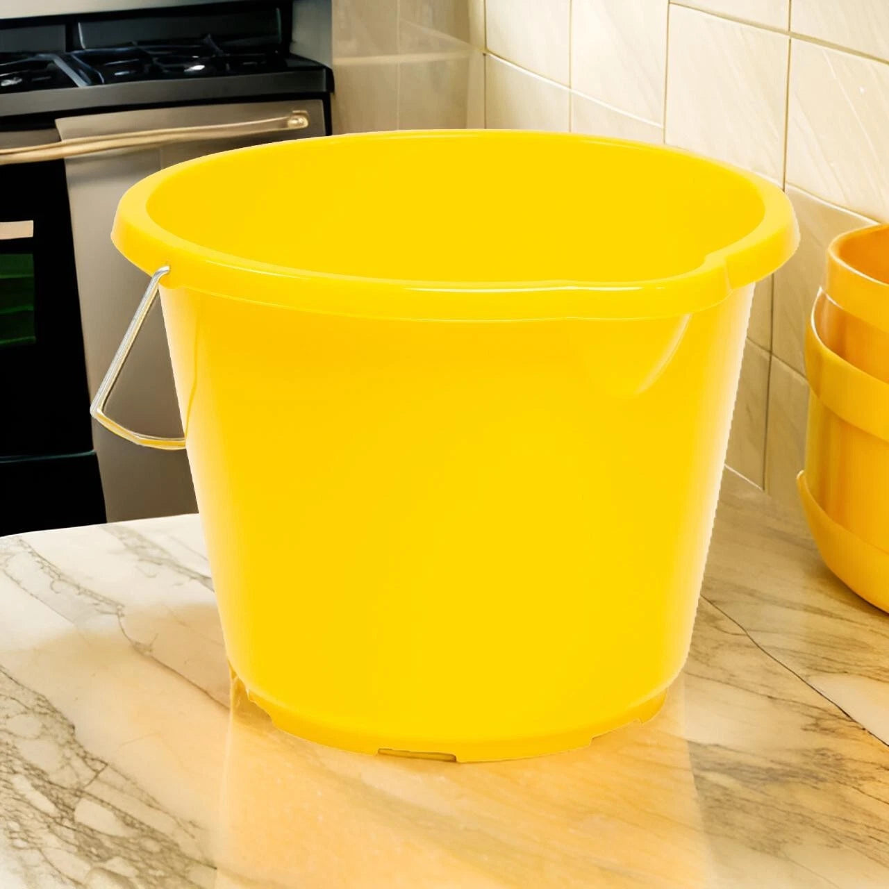 8L Plastic Yellow Bucket Heavy Duty Builders Water Storage Strong Metal Handle