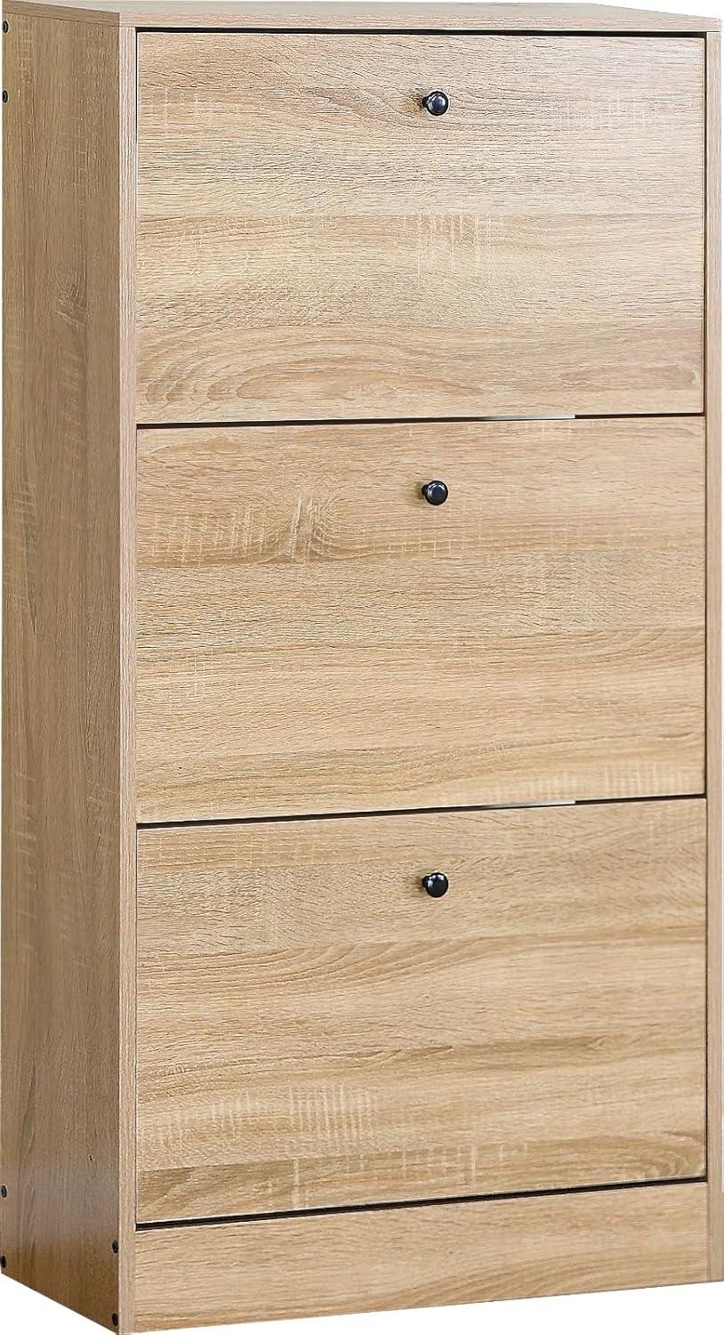 3 Drawer Shoe Cabinet Storage Organiser – Pull Down Shoe Rack Cupboard Unit 60×24×116cm | Space-Saving Hallway & Entryway Furniture