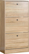 Load image into Gallery viewer, 3 Drawer Shoe Cabinet Cupboard Shoe Storage Organiser Pull Down Furniture Unit 60x24x116 cm

