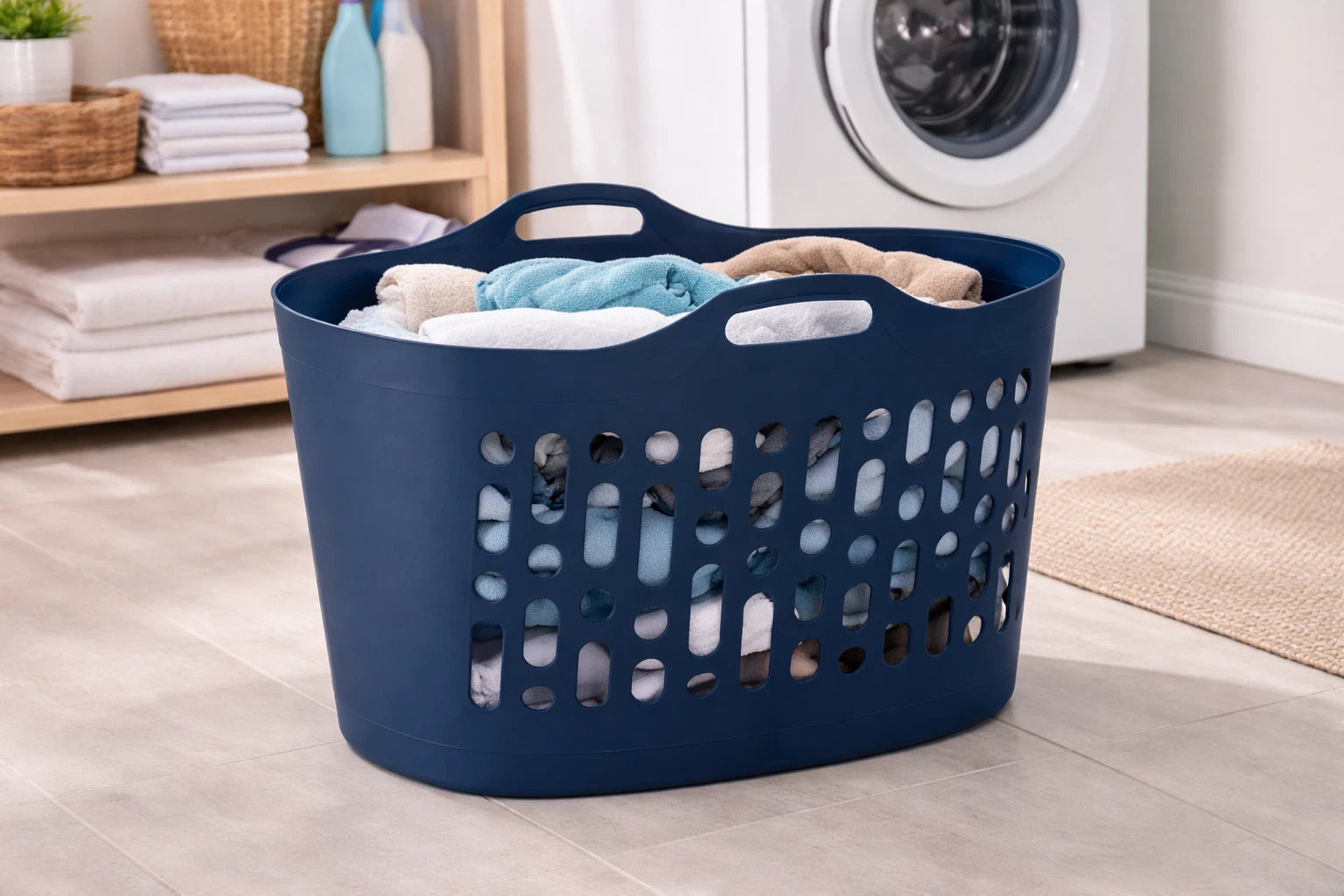 50L Plastic Laundry Basket – Flexible Utility Clothes Hamper for Washing, Storage & Home Organisation