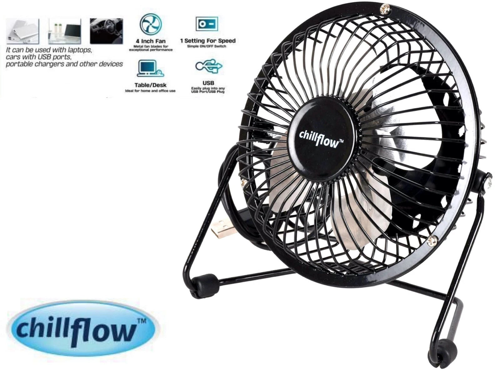 4" Mini USB Desk Fan Quiet Personal Cooler USB Powered Portable Table Fan UK