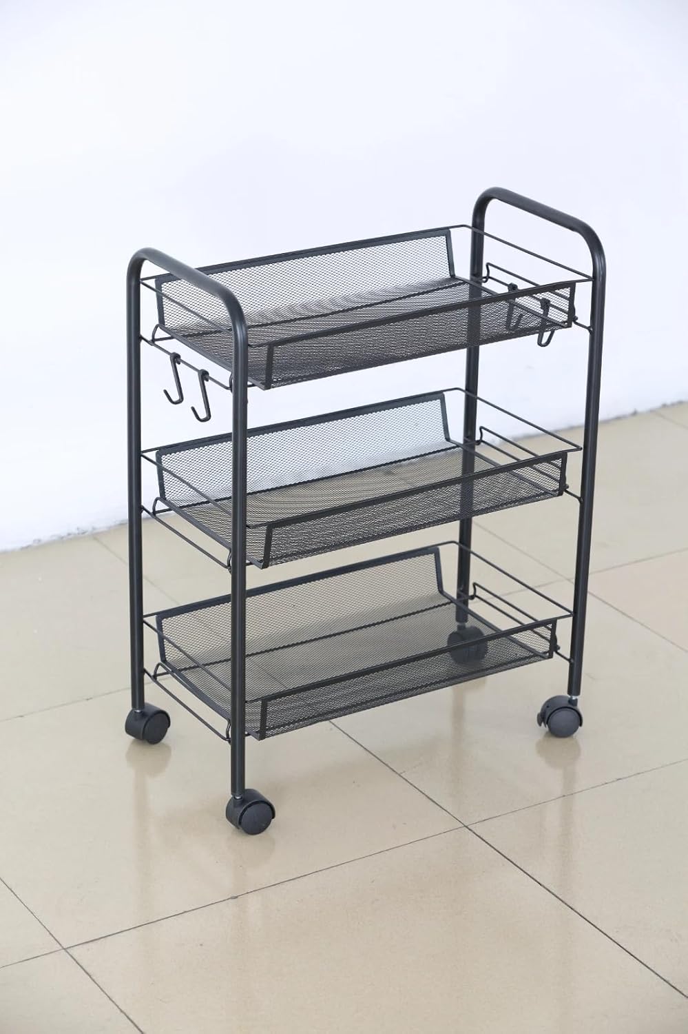 3 Tier Storage Cart Metal Kitchen Trolley on Wheels Organiser Utility Rack 44x26x62 cm