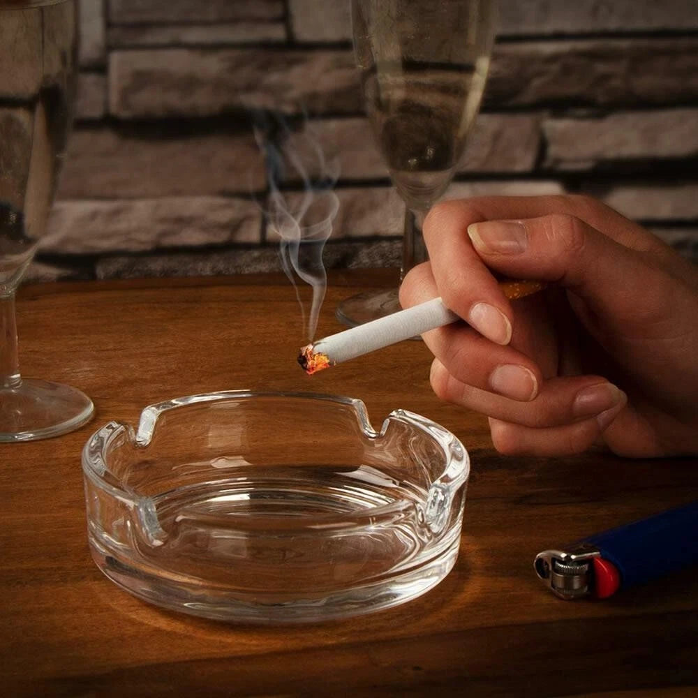 Set of 2 Stackable Glass Ashtrays – Round Cigarette Ash Tray for Home, Pub & Garden Use