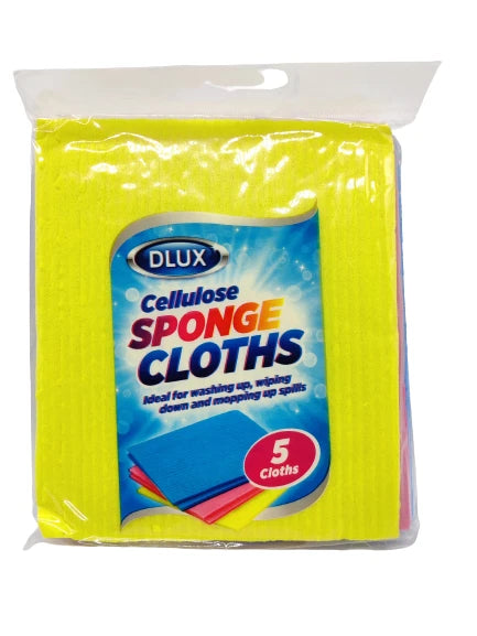 5pk Sponge Cloths Super Absorbent Cellulose Kitchen Surface Cleaning Wipes