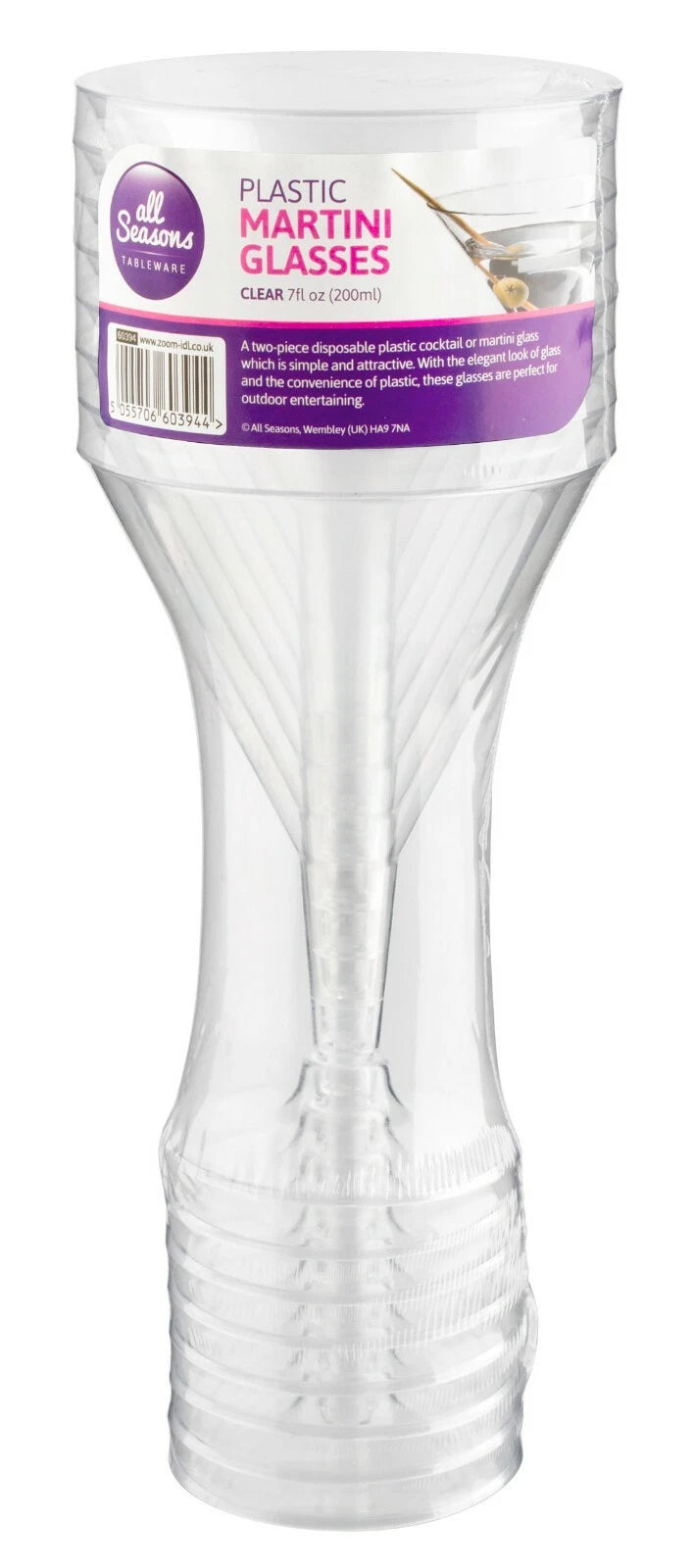 Set Of 6 Plastic Martini Glasses Clear Cocktail Drinking Glass 200ml 20cl