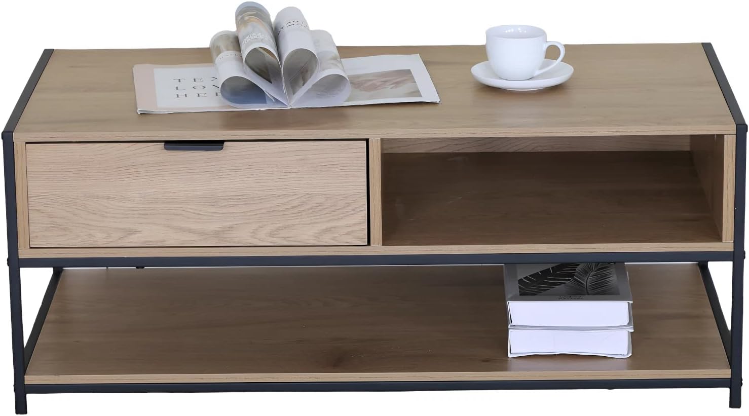 Coffee Table with Drawer Storage 2 Tier Industrial Style Living Room Furniture 100x50x40 cm