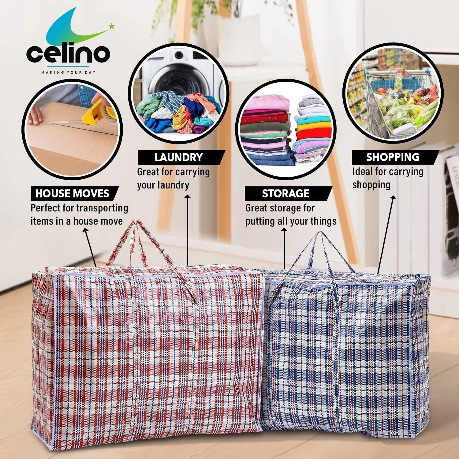 XL Jumbo Laundry Bags Zipped Reusable Large Strong Shopping Storage Bag Moving