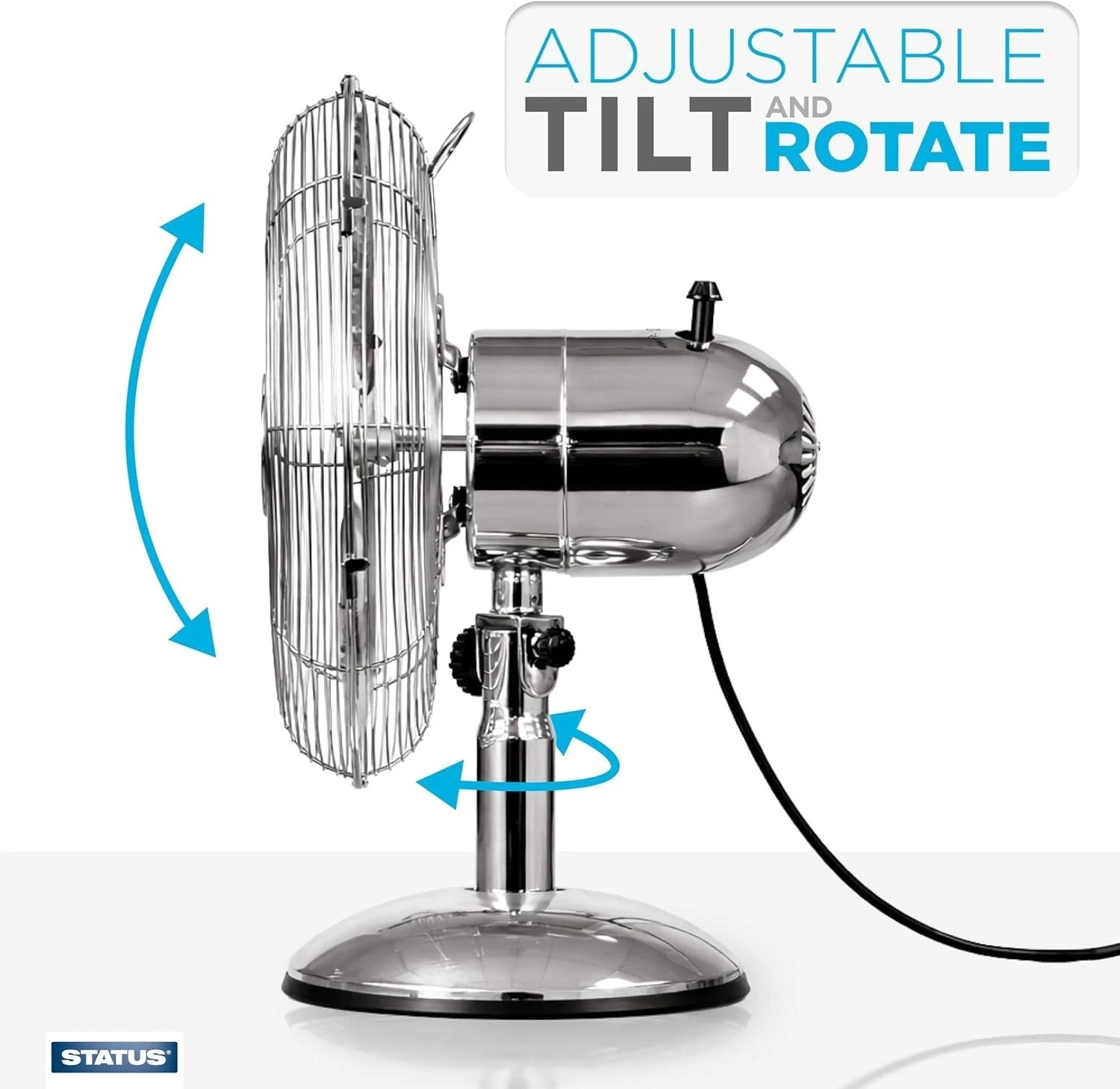 12 Inch Cooling Desk Fan Oscillating 3 Speed Chrome Metal Table Fan Adjustable