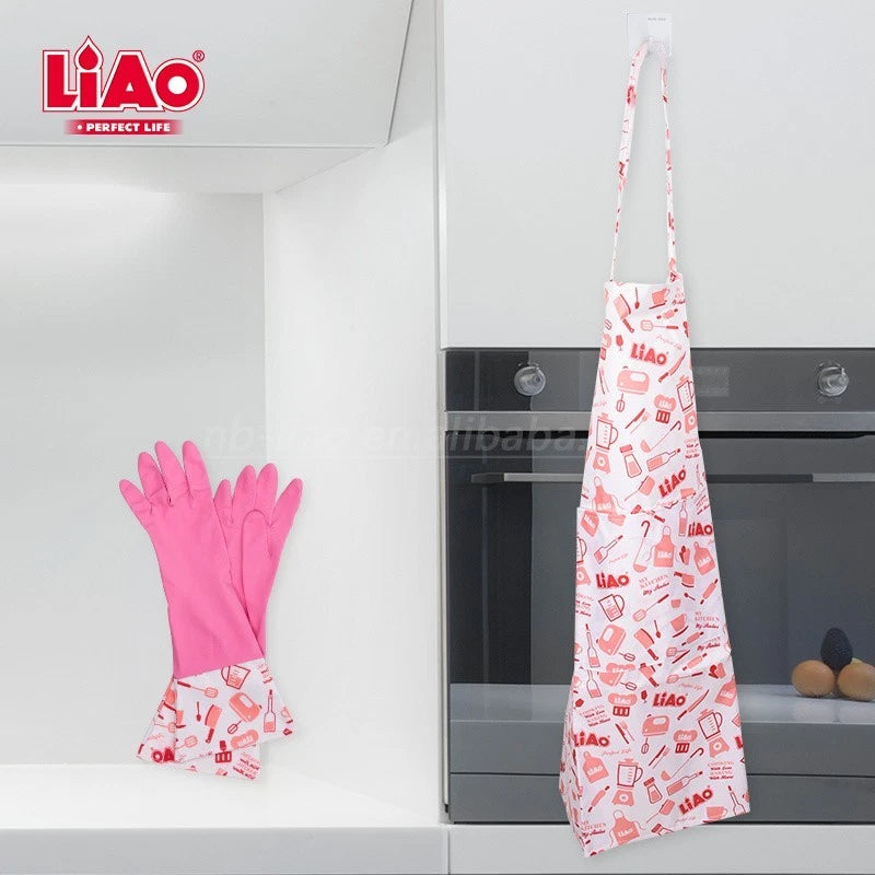 Women Kitchen Apron and Gloves Set Cleaning Cooking Waterproof Greaseproof