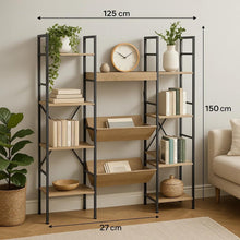 Load image into Gallery viewer, 4 Tier Bookshelf Large Bookcase Storage Shelving Unit with 11 Open Metal Shelves 125x27x150 cm
