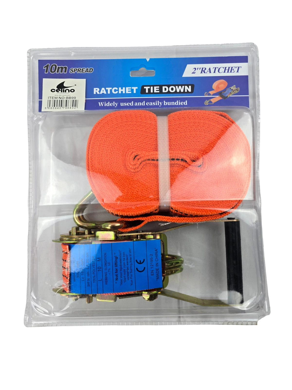 Heavy Duty Ratchet Tie Down Straps 50mm x 10m | 3000kg Lashing Cargo & Luggage Securing Straps