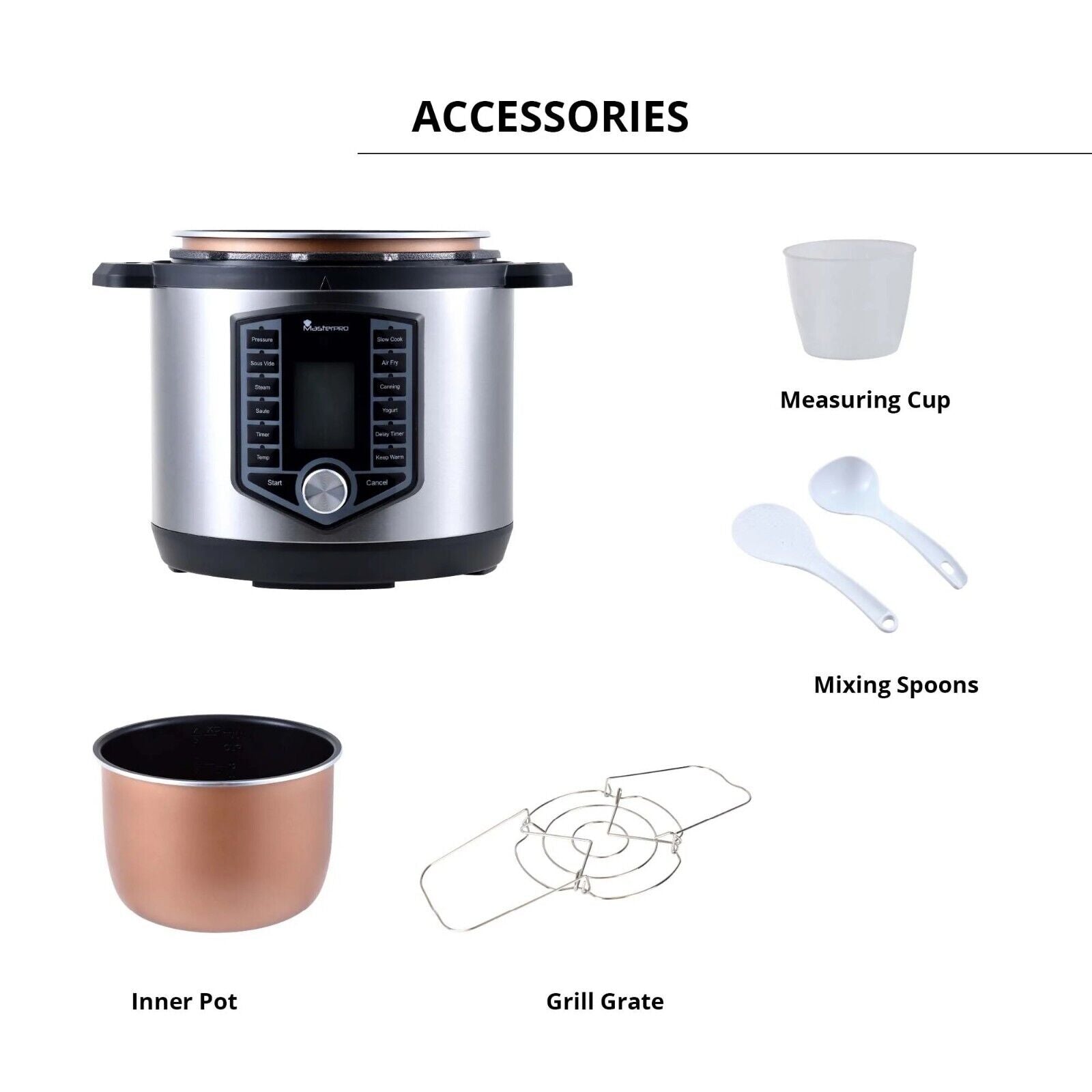 MasterPro 12-in-1 Multi Cooker Pressure 6L 1500W Small Kitchen Appliances Electric Air Fryer Slow Cook Rice Yogurt Maker Keep Warm
