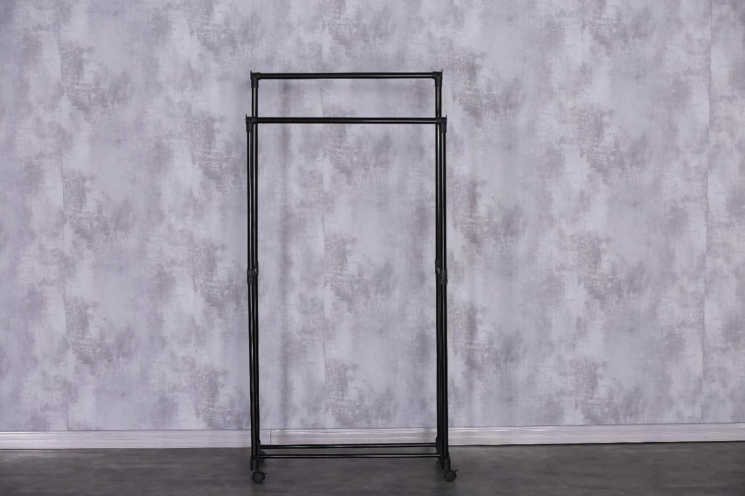 Clothes Rail Movable Double Hanging Clothes Rack with Wheels Bottom Shoes Shelf 74.5x39x157 cm
