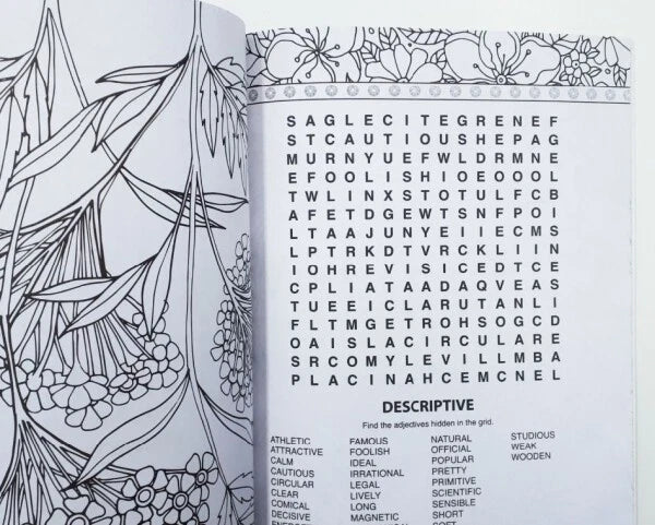 A4 Colouring & Wordsearch Puzzle Book | Mind Relaxing Activity Book for Adults & Older Children