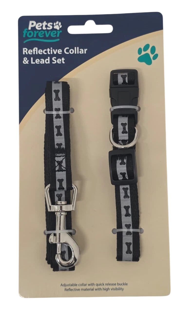 Small Dog Reflective Collar and Lead Set – Adjustable Soft Nylon Pet Leash 116cm for Walking & Training