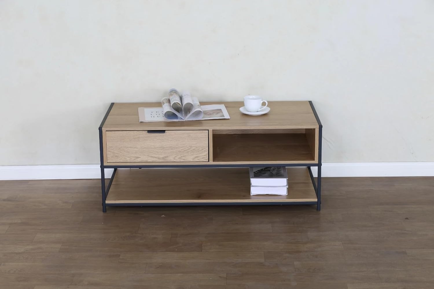 Coffee Table with Drawer Storage 2 Tier Industrial Style Living Room Furniture 100x50x40 cm
