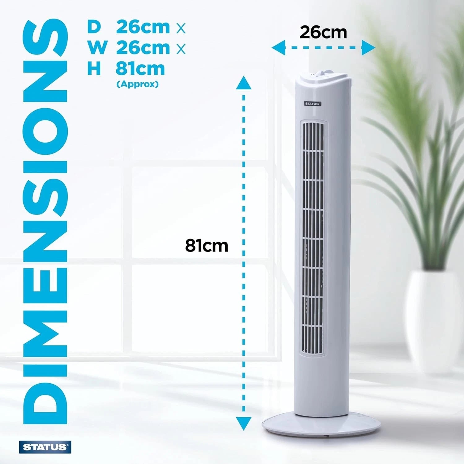32 Inch Tower Fan Oscillating Slim Electric Standing Floor Cooling Fan 3 Speed