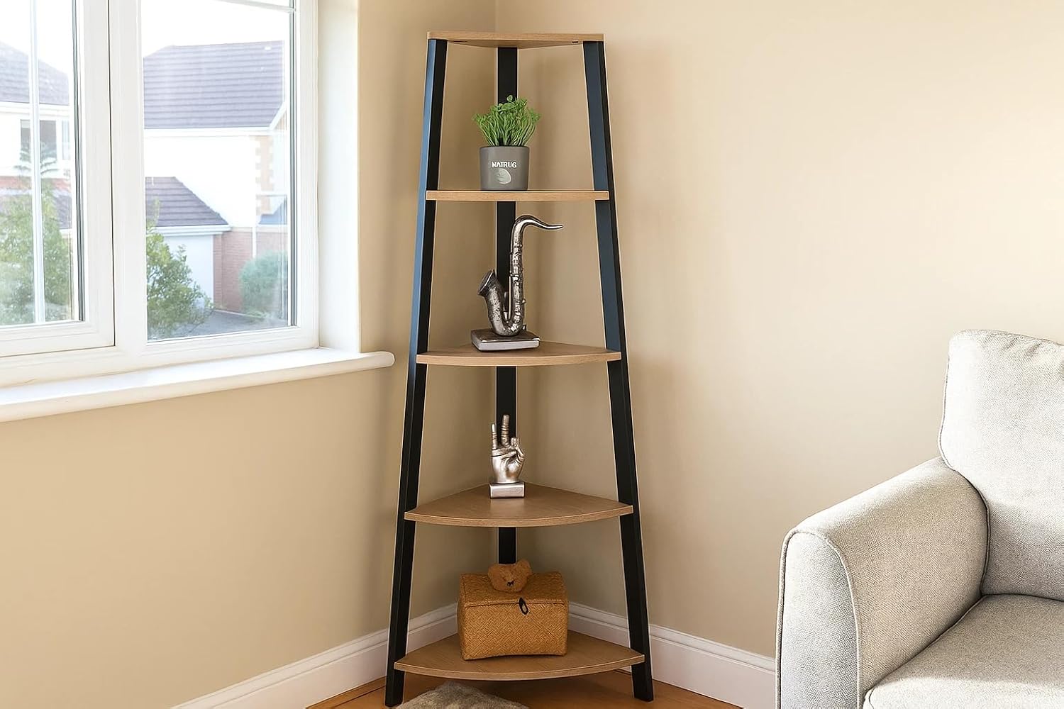 Bookshelf 5 Tier Storage Rack Plant Steel Frame Living Room Office Study Hallway 54x38x160 cm