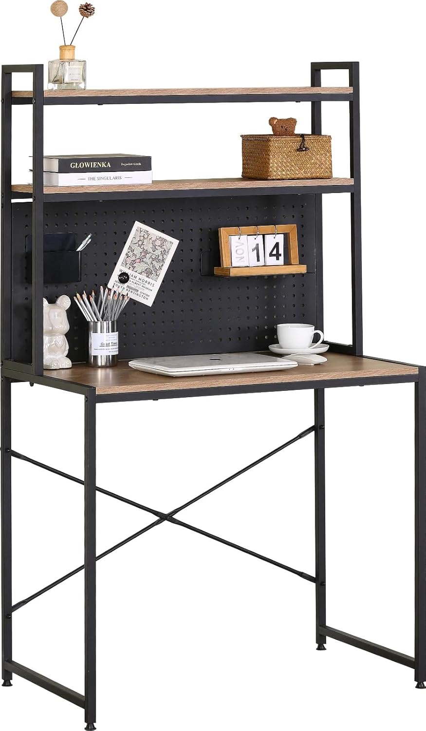 3 Tier Study Table Office Desk With Storage Computer Home Gaming Bookshelf 84x50x148 cm