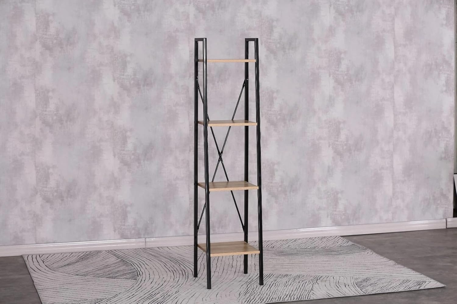 4 Tier Bookshelf Storage Rack – Steel Frame Display Shelving Unit for Books, Plants, Living Room, Office & Hallway