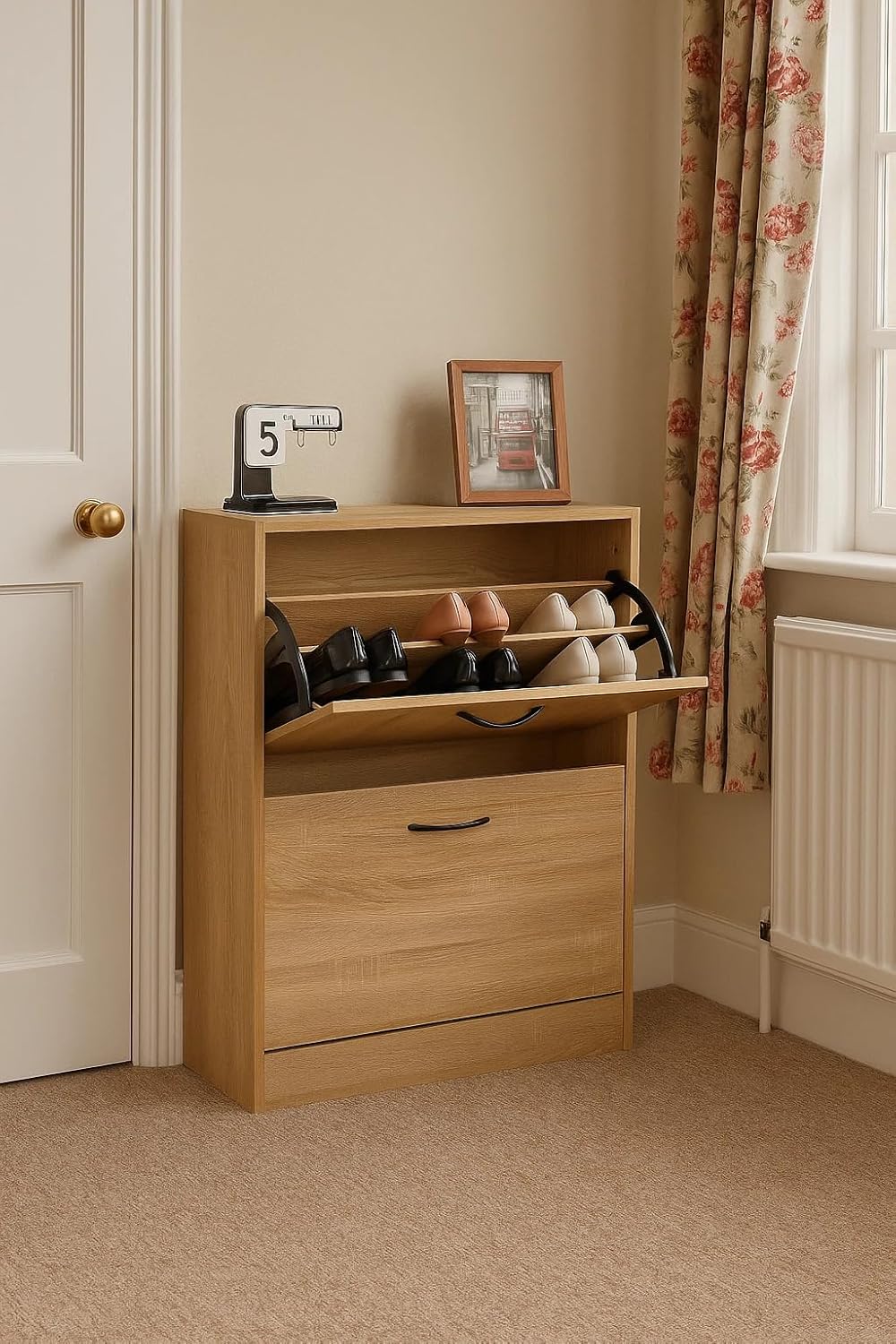 2 Drawer Shoe Cabinet Cupboard Storage Organiser Shoes Footwear Rack Hallway 60x24x81 cm