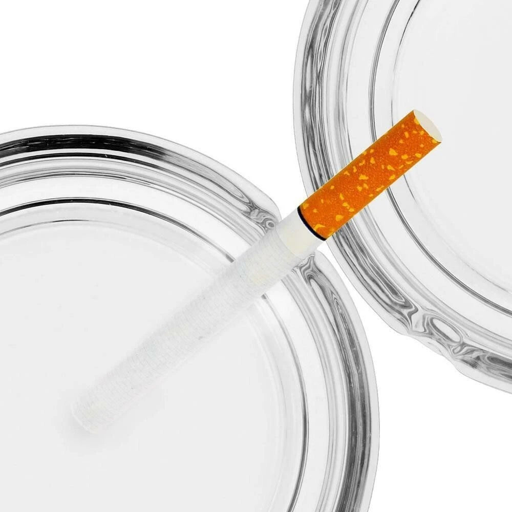 Set of 2 Stackable Glass Ashtrays – Round Cigarette Ash Tray for Home, Pub & Garden Use