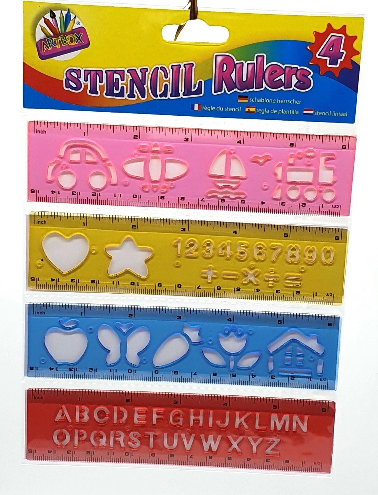 Set of 4 Letter Stencil Set | Alphabet & Number Template for Kids Craft, Drawing & Writing