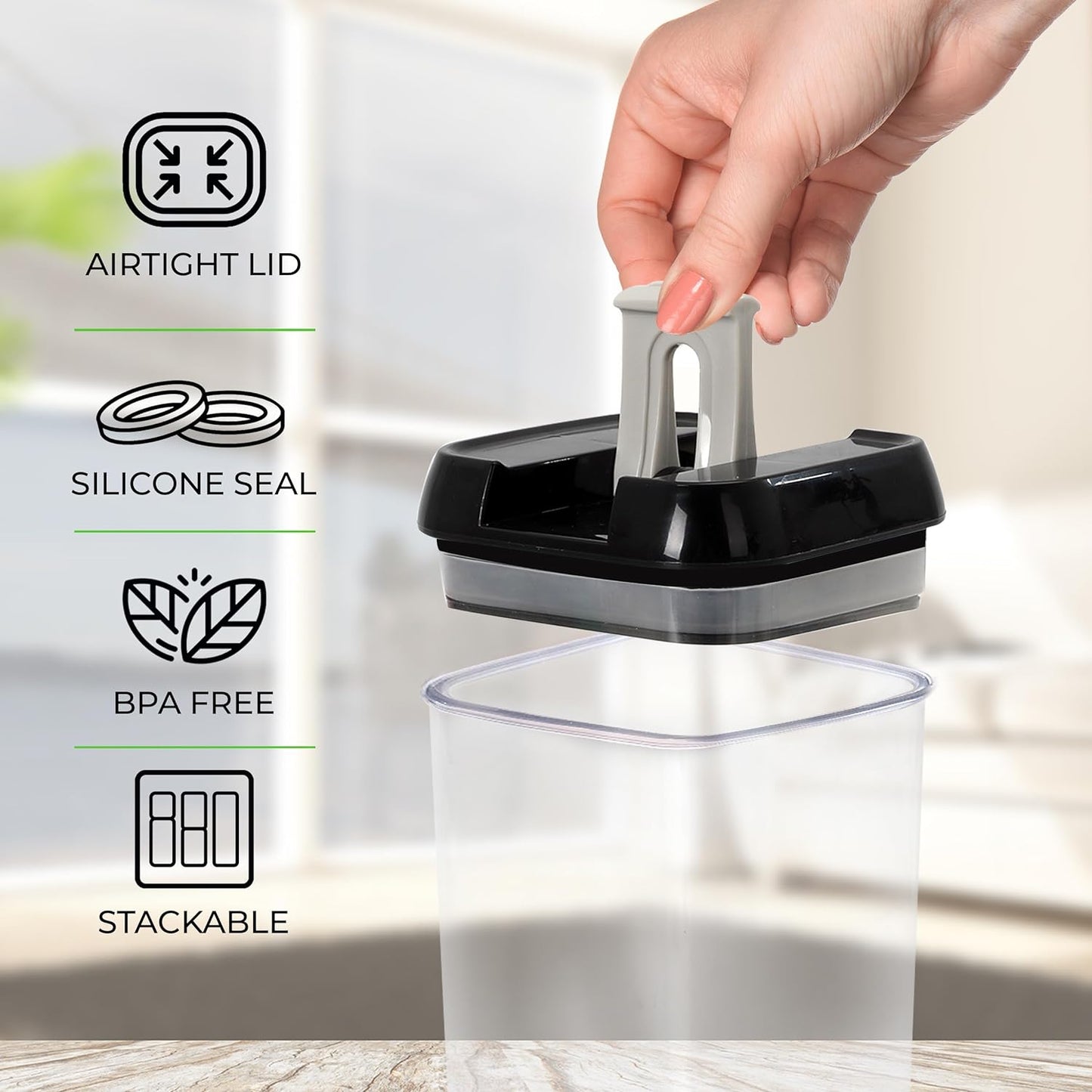 Top 3 Airtight Food Storage Containers – Pack Of 5 Plastic Multi-Size Storage Jars With 1 Marker, 10 Labels and 6 Measuring Spoons, For Flour, Cereals, Grains, Sugar, Pasta etc (Pack of 5)