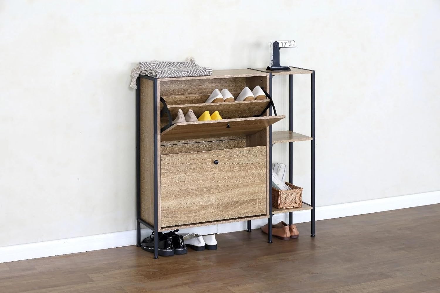 2 Drawer Shoe Cabinet Cupboard Storage Organiser Rack Hallway Furniture Unit 88x24x87 cm