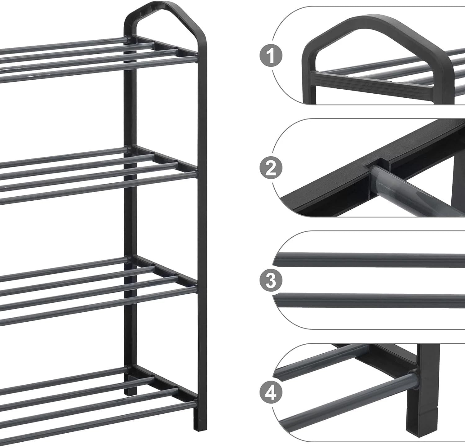 4 Tier Shoe Rack Shoe Storage Organiser Storage Rack Hallway 12-14 Pairs 62x20x62 cm