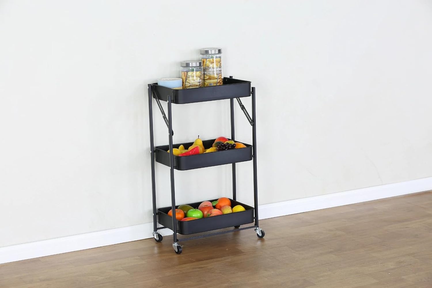 Storage Cart 3 Tier Metal Kitchen Trolley with Wheels Rolling Utility Bathroom 46x29x79 cm