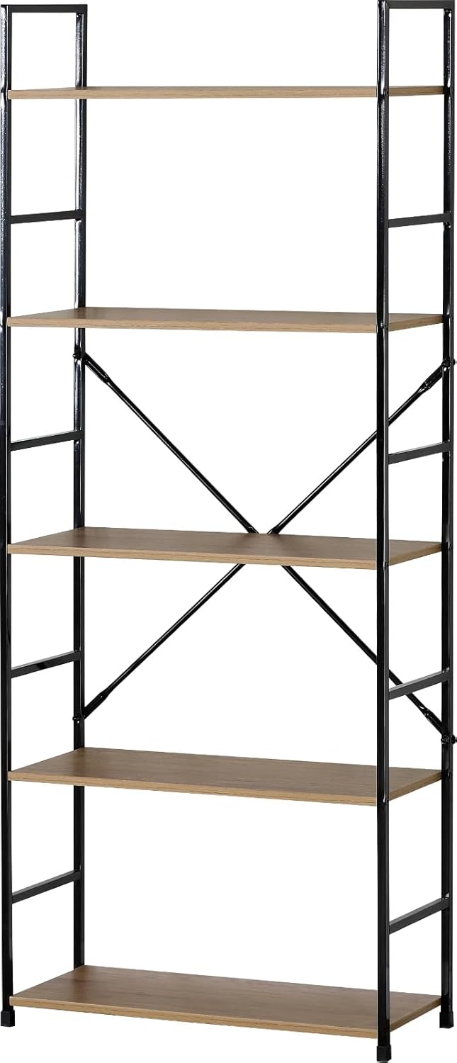 5 Tier Ladder Shelf Bookcase – Wide Display Storage Shelving Unit 58.6 x 23.5 x 144cm