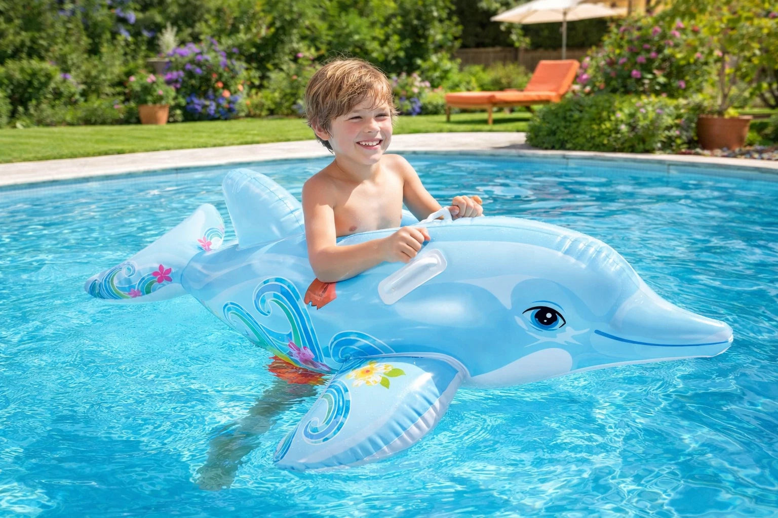 Kids Inflatable Dolphin Ride-On Pool Float | 175cm Swimming Toy for Summer Water Fun