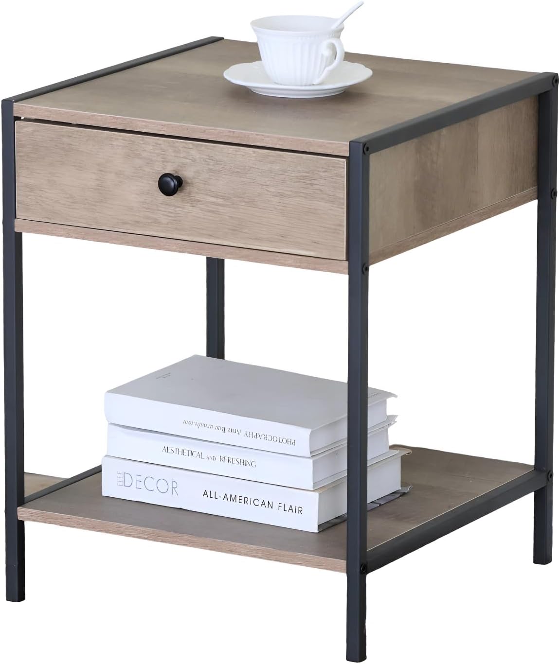 Side Table With Drawer Storage 2 Tier Living Room Bedroom Furniture Sofa End 40x40x50 cm