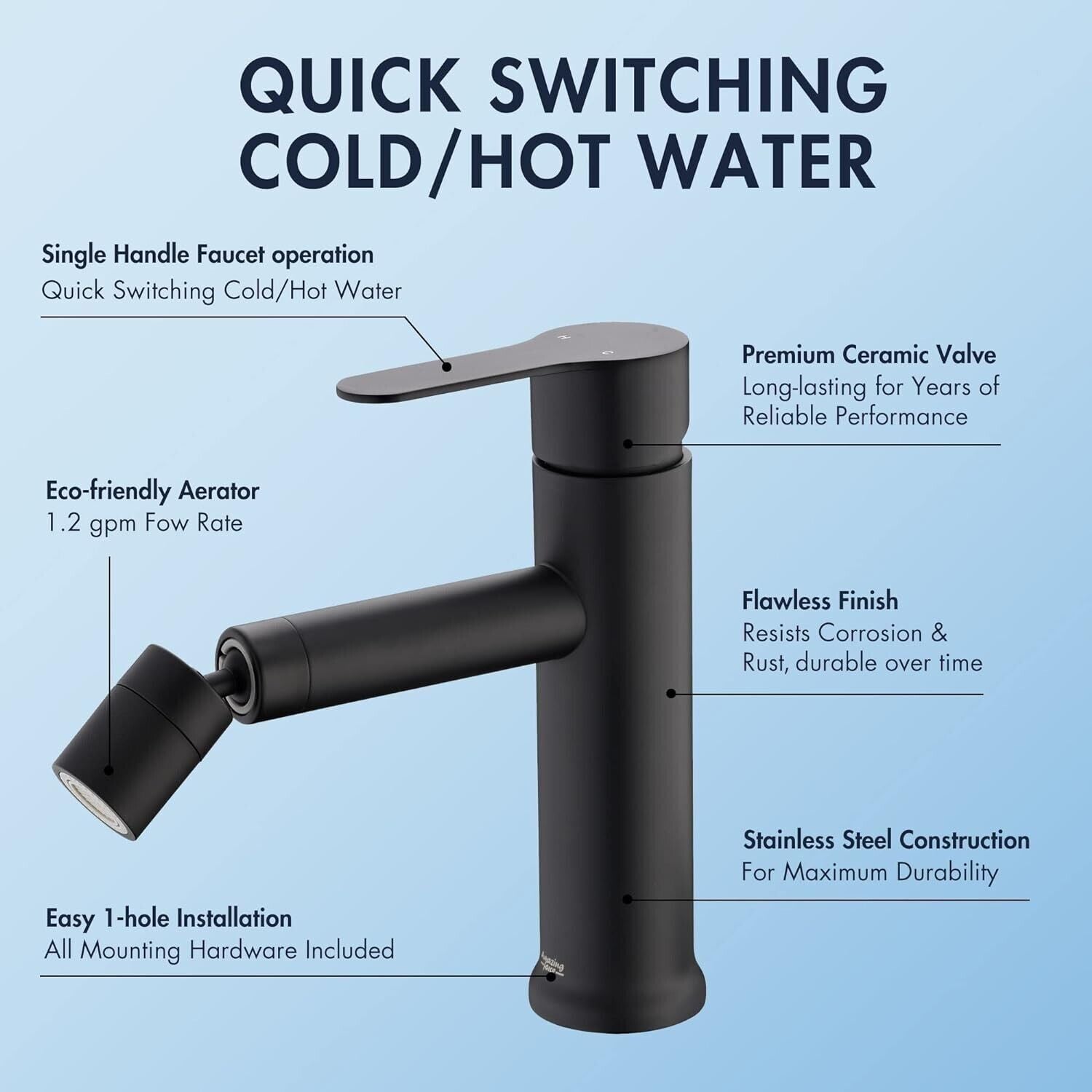 Black Basin Sink Mixer Tap | 360° Rotating Bathroom Faucet with Dual Flow Modes | Modern Sink Tap