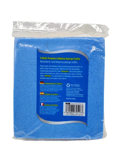 5pk Sponge Cloths Super Absorbent Cellulose Kitchen Surface Cleaning Wipes