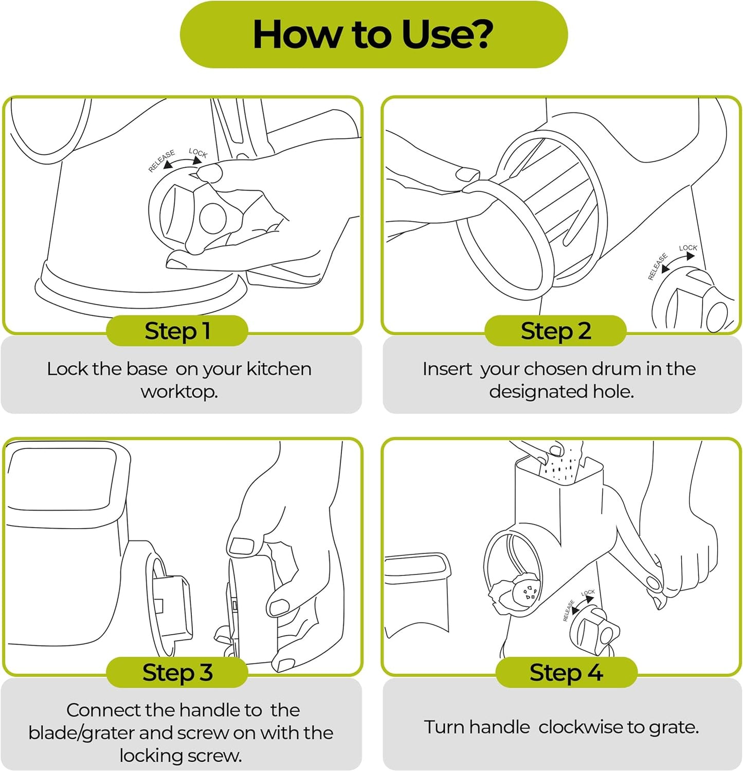 Rotary Cheese Grater, Vegetable Slicer with Three Grater Drums, Safe and Reliable Hand Grater, Vacuum Suction Base, for Vegetables, Fruits, Cheese