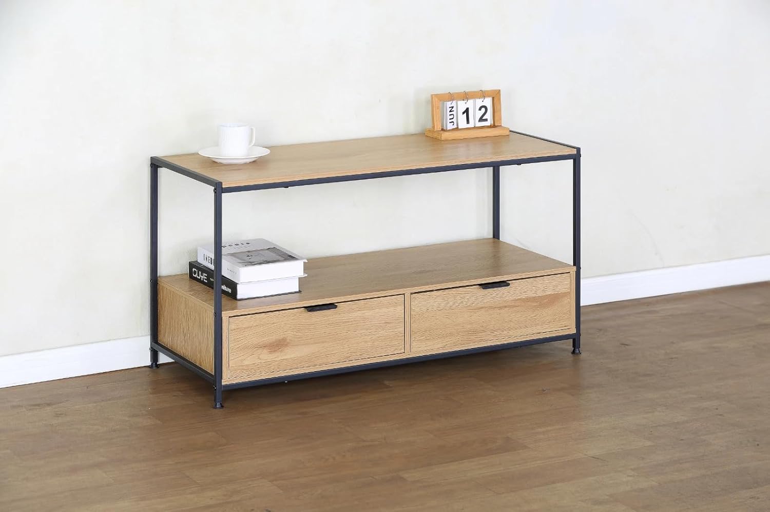 Coffee Table with Drawer Storage Industrial Style 2-Tier Living Room Furniture 100×40×54 cm
