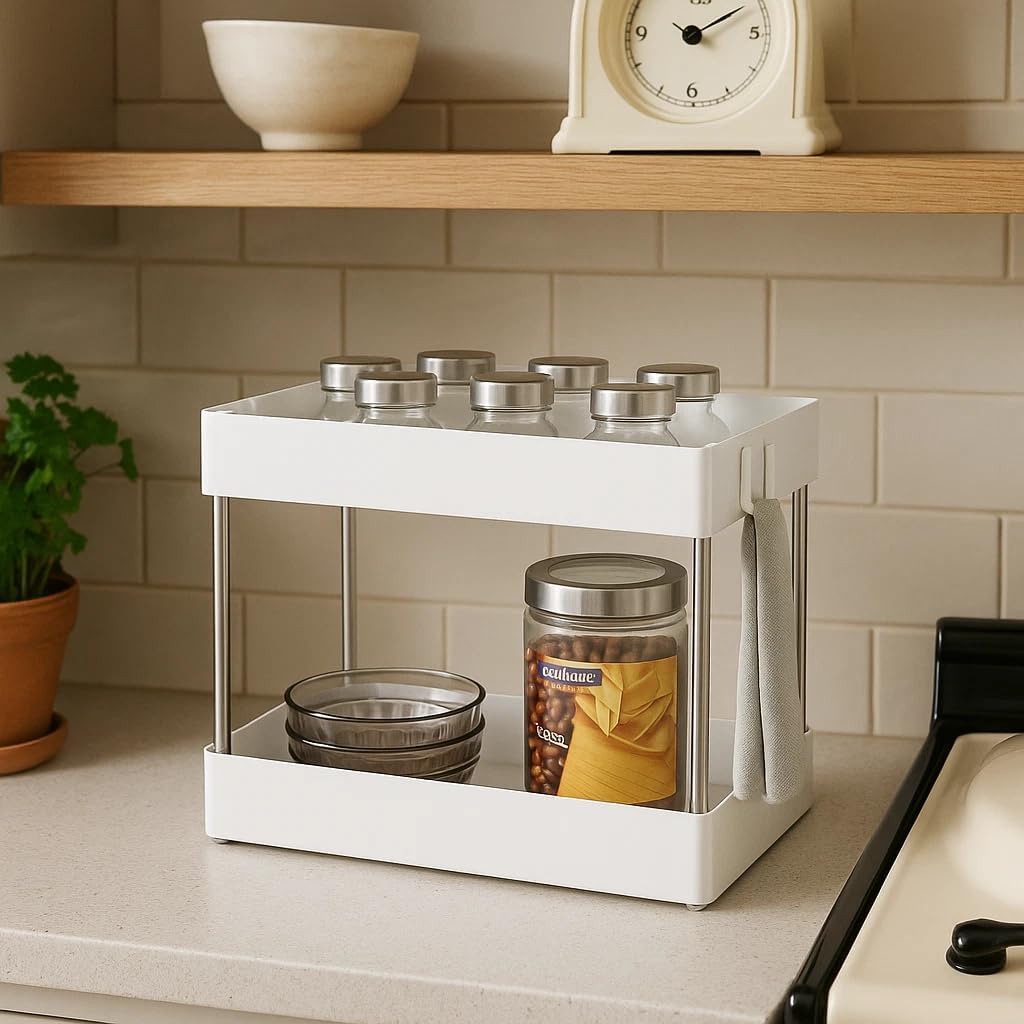 Kitchen Countertop Storage Rack Organiser Side Hooks Spice Under Sink Batrhoom 40x22x31 cm