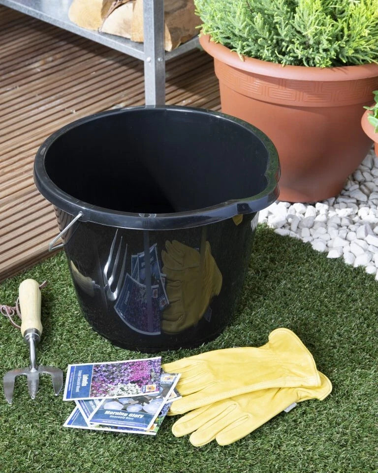 12L Heavy Duty Plastic Bucket Black | General Purpose Water Storage Bucket with Metal Handle