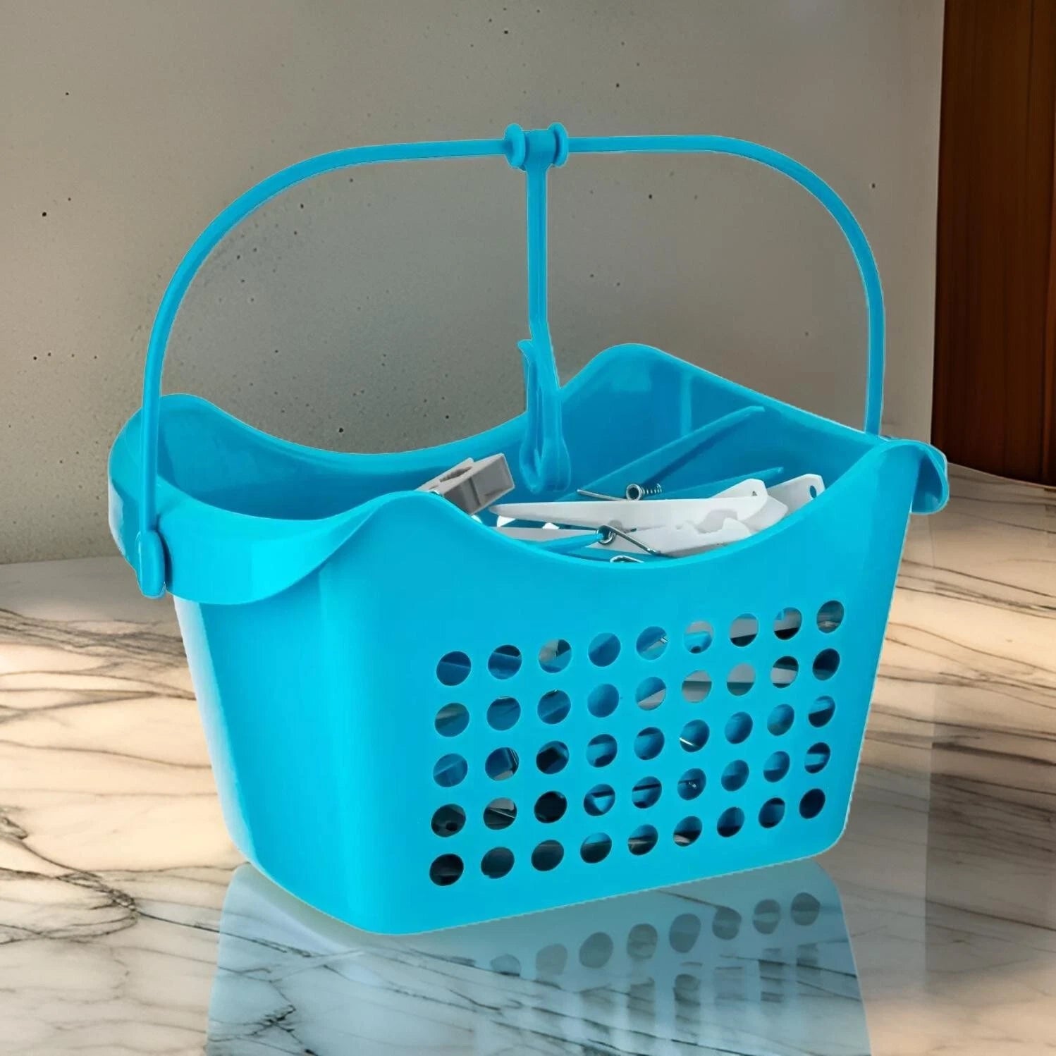 Plastic Peg Basket 50 Pegs Clothes Garment Laundry Washing Line Hanging Hook
