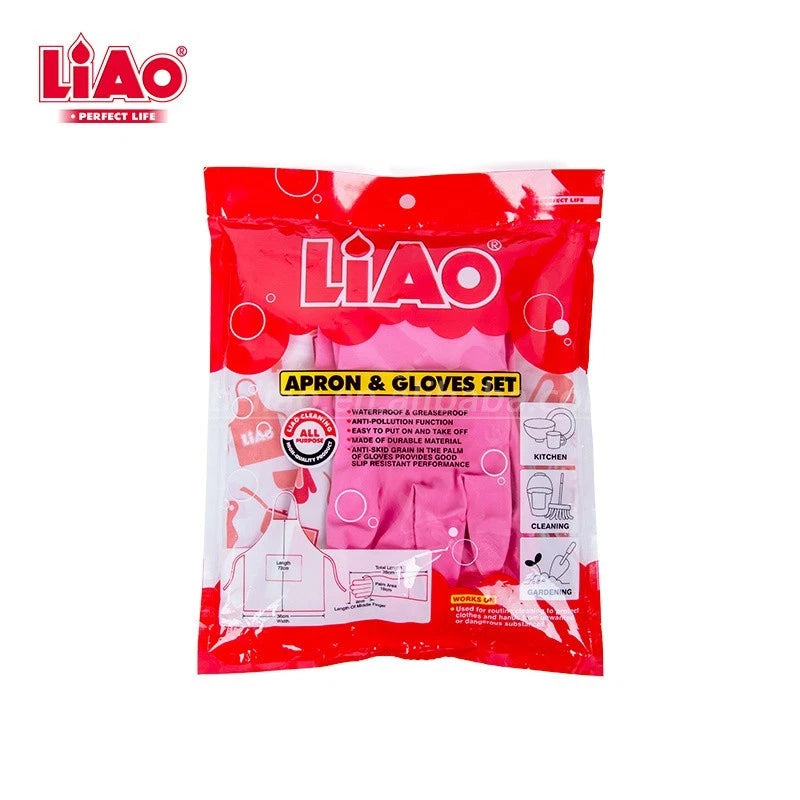 Women Kitchen Apron and Gloves Set Cleaning Cooking Waterproof Greaseproof