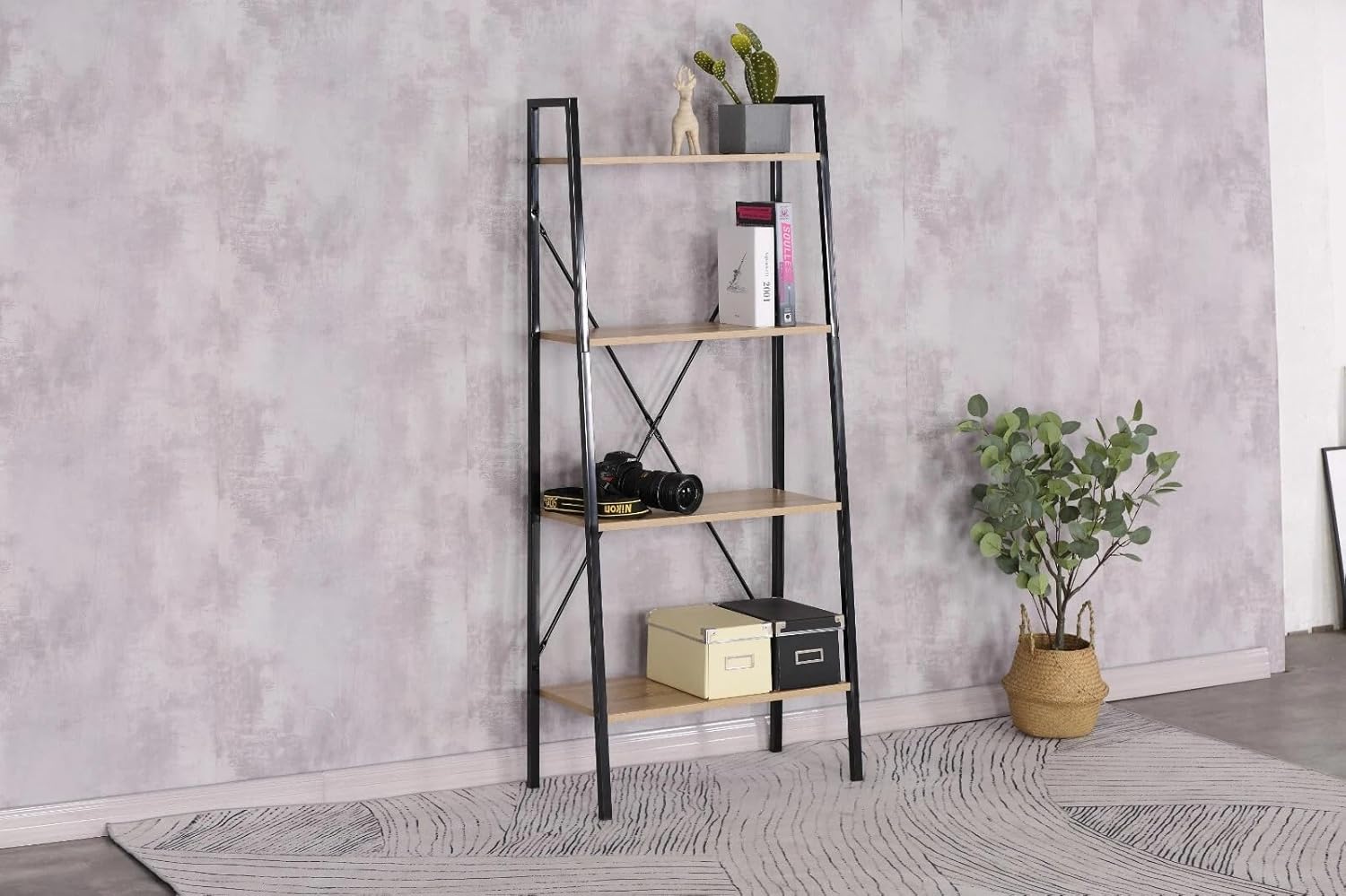 4 Tier Ladder Shelf Bookcase Living Room Plant Display Storage Shelving Unit 60x32x148 cm