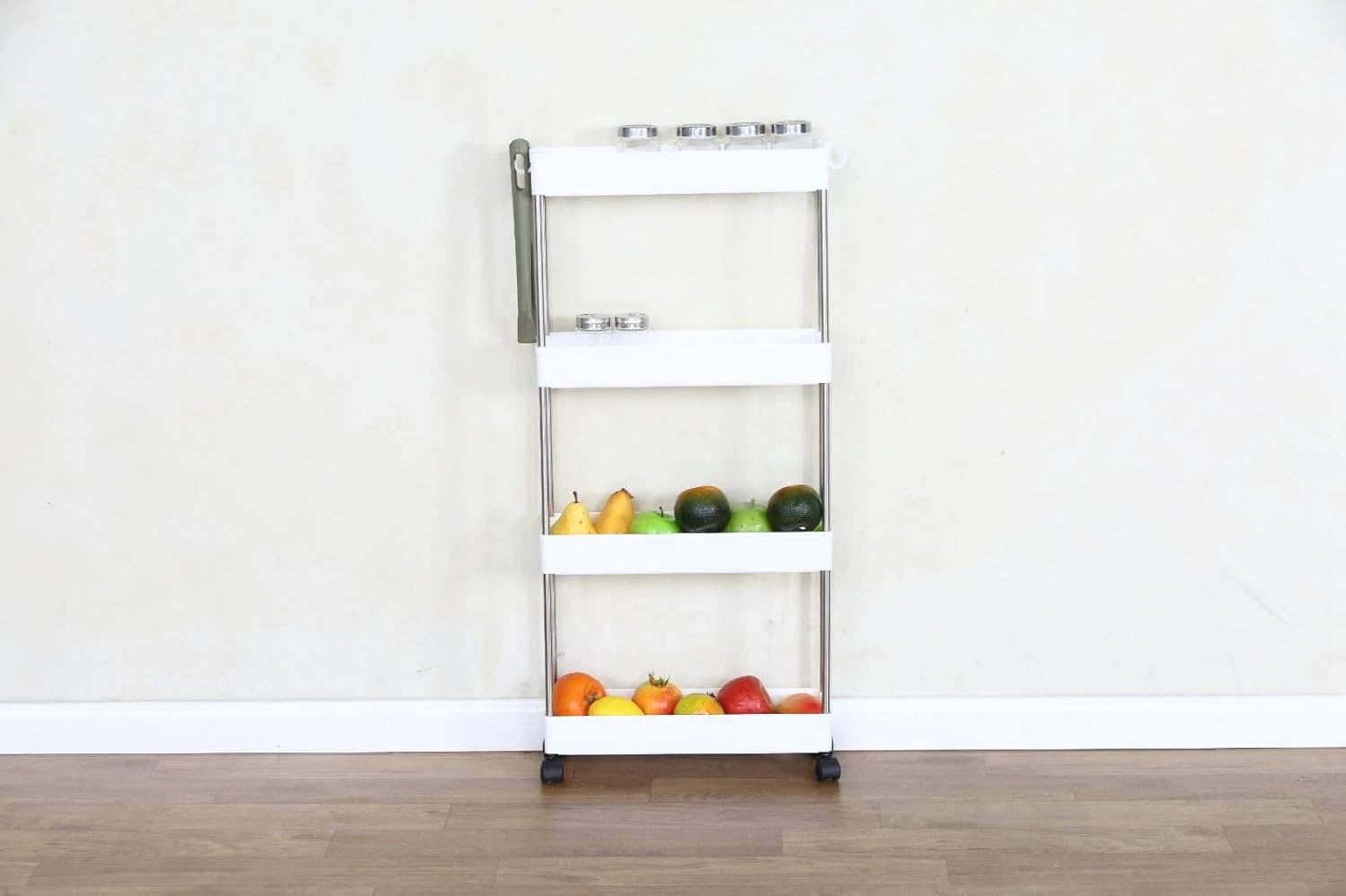 4-Tier Kitchen Storage Trolley on Wheels – Slim Plastic Rolling Organizer Rack 40×12.5×85 cm | Multi-Purpose Bathroom, Living Room & Home Utility Cart