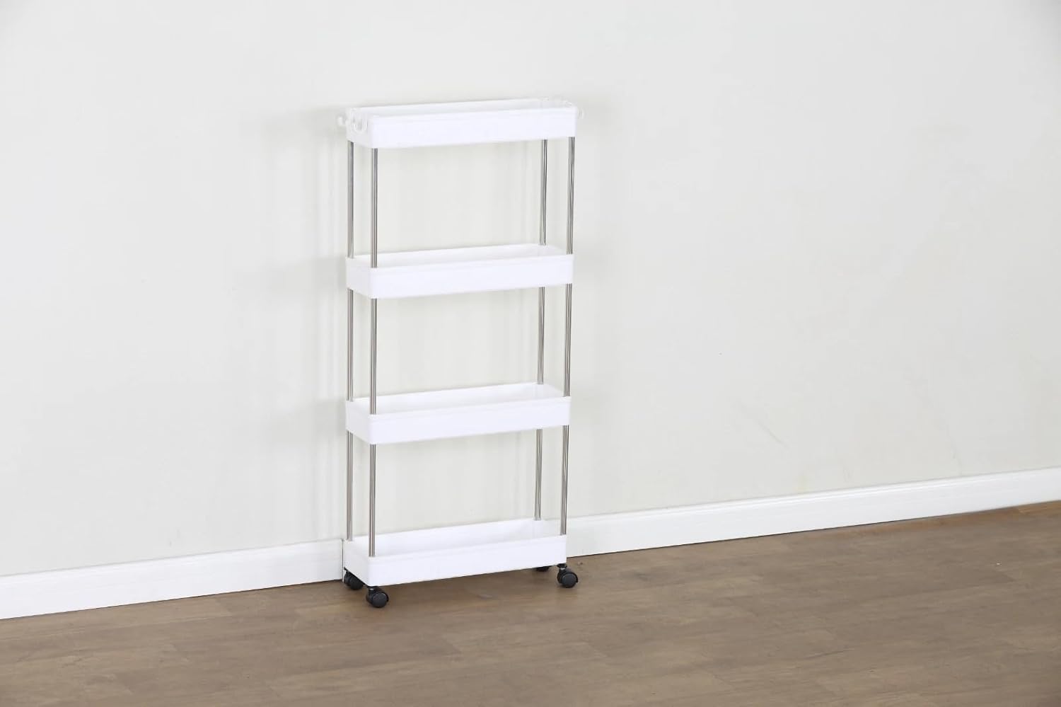4-Tier Kitchen Storage Trolley on Wheels – Slim Plastic Rolling Organizer Rack 40×12.5×85 cm | Multi-Purpose Bathroom, Living Room & Home Utility Cart