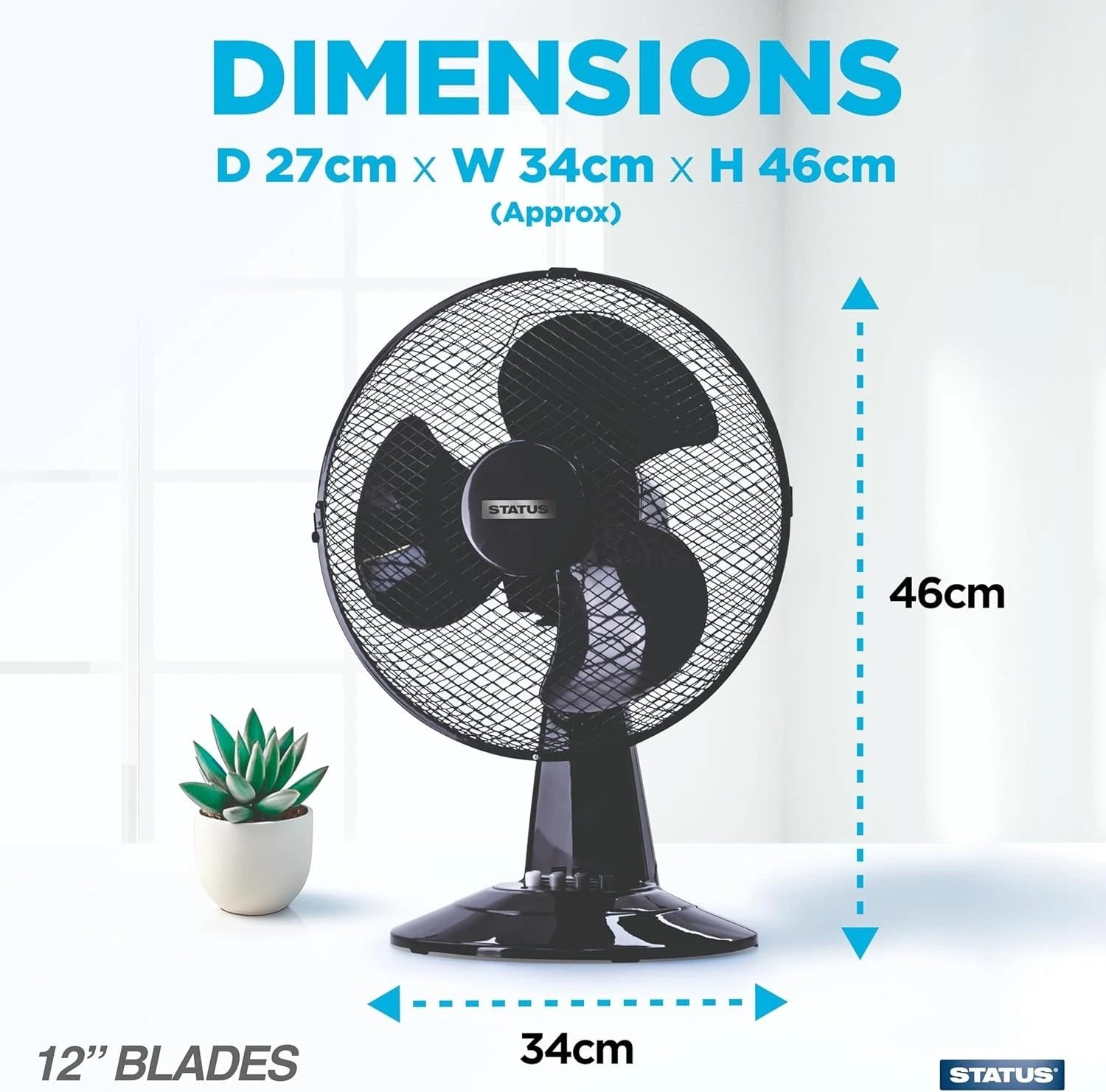 12 Inch Desk Fan Oscillating Table Fan 3 Speed Summer Cooling Home Office Black
